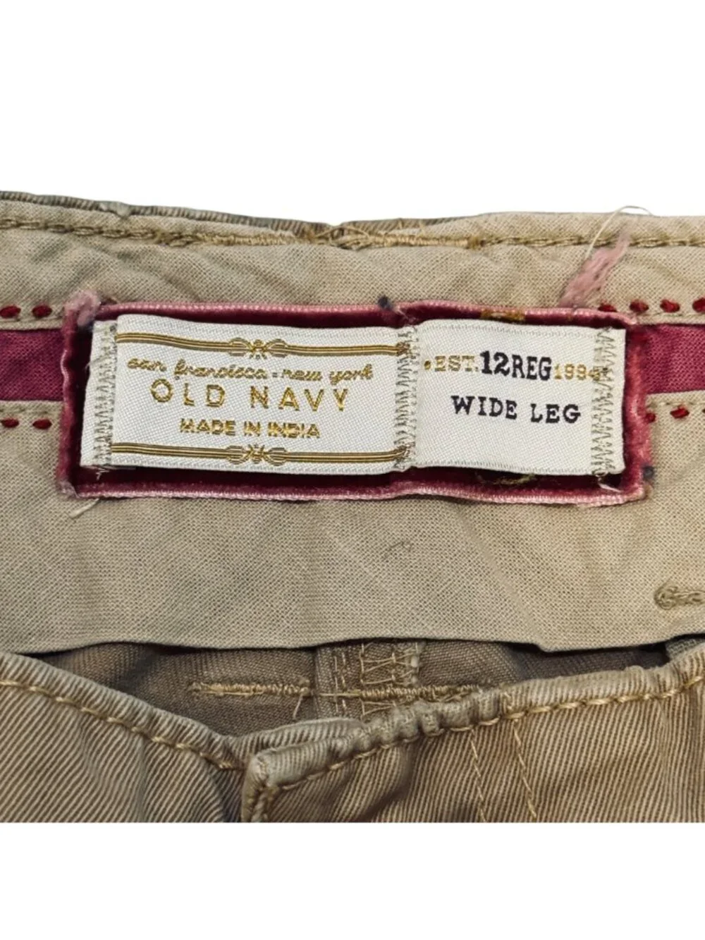 Khaki Chinos Women's Size 12 R Wide Leg Cotton Preppy Y2K Style by Old Navy - Picture 3 of 8
